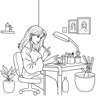 Easy Bold A Woman Doing Her Nails With Gel On The... Coloring Page
