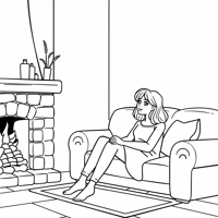 Easy Bold Woman Sitting On The Couch Next To The... Coloring Page