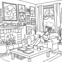 Easy Bold A Woman Sitting On A Couch Next To The... Coloring Page