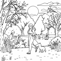 Easy Bold A Woman Walking The Dog That Is On A... Coloring Page