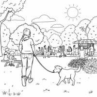 Easy Bold A Woman Walking The Dog That Is On A... Coloring Page
