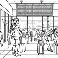 Easy Bold Woman Waiting For An Airplane Coloring Page