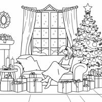 Easy Bold Woman Staying On The Sofa Near A... Coloring Page