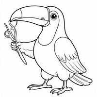 Toucan With Curling Iron And Scissors Coloring Page