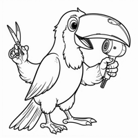 Toucan With Scissors And Blowdryer Coloring Page