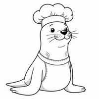 A Seal In A Chef Hat And Apron Coloring Page