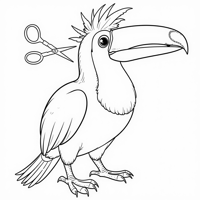 Toucan With Hair And Scissors Coloring Page