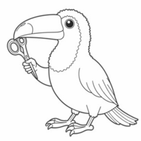Toucan With Hair Holding Scissors Coloring Page