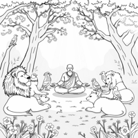 A Religious Scene Featuring A Figure In Prayer... Coloring Page
