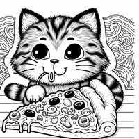 A Cat Eating Pizza Coloring Page