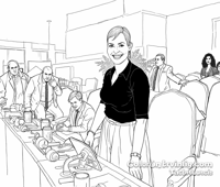 A Woman Wearing A Black Shirt Is Standing In Front... Coloring Page