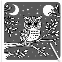 Simple Owl On A Tree Branch At Night Coloring Page