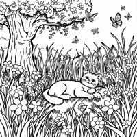 Cat In The Garden Coloring Page