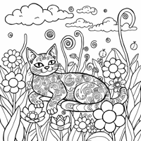 Cat In The Garden Coloring Page