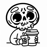 A Skull Drinking A Cup Of Coffee Coloring Page