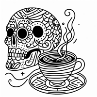 A Skull Having A Cup Of Coffee Coloring Page
