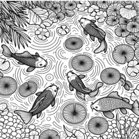 Koi Fish In A Pond With Lily Pads Taken From Above Coloring Page