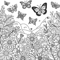 Butterflies And Flowers Coloring Page