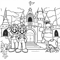 All Main Super Mario Bros Characters In A Castle Coloring Page