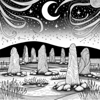 A Mysterious Scene Featuring A Circle Of Ancient... Coloring Page