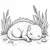 Sleeping Axolotl With Its Mother Coloring Page