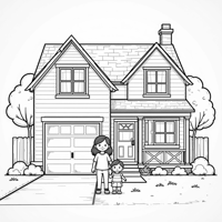 A House With A Baby And Mommy In Front Coloring Page