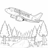 The Word "tzipora" On An Airplane Over Trees Coloring Page