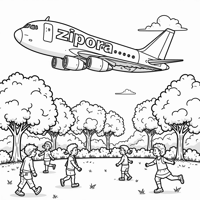 The Word "tzipora" On An Airplane Over A Park Coloring Page