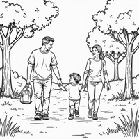 A Family On A Walk In A Park The Father Is Pushing... Coloring Page
