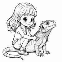 Girl And Iguana Coloring Page