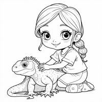 Girl With Iguana Coloring Page
