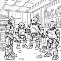 Let Artificial Intelligence Robots Produce Goods. Coloring Page