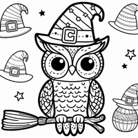 A Little Owl Wearing A Witch Hat Coloring Page
