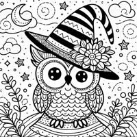A Little Owl Wearing A Witch Hat Simple Image Coloring Page