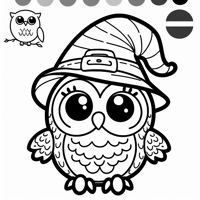 A Little Owl Wearing A Witch Hat Simple Image No... Coloring Page
