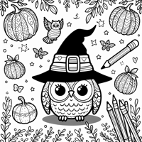 A Little Owl Wearing A Witch Hat Simple Image No... Coloring Page