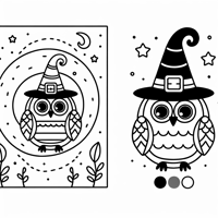 A Little Owl Wearing A Witch Hat Simple Image No... Coloring Page
