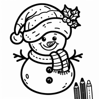 A Snowman Wearing A Santa Hat Coloring Page