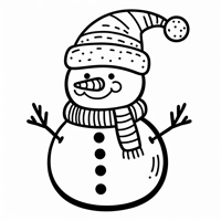 A Snowman Wearing A Santa Hat Coloring Page
