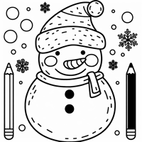 A Snowman Wearing A Santa Hat Coloring Page