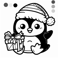 A Penguin With A Santa Hat And A Gift In Its... Coloring Page