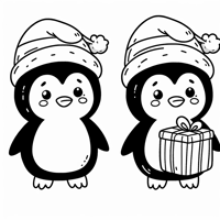 A Penguin With A Santa Hat And A Gift In Its... Coloring Page
