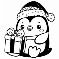 A Penguin With A Santa Hat And A Gift In Its... Coloring Page