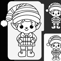 A Cute Elf Wearing A Big Hat And Holding A Gift Coloring Page