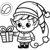 A Cute Elf Wearing A Big Hat And Holding A Gift Coloring Page