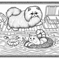 2 Cats Swimming Laps In A Pool Coloring Page