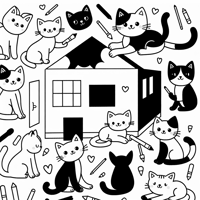 Cats Building A House Coloring Page