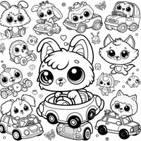 Cute Fantastic Beasts Like Pokemons Driving Cars Coloring Page