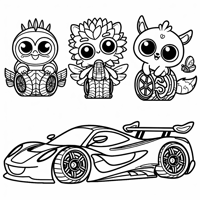 Cute Fantastic Beasts Like Pokemons Driving... Coloring Page