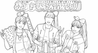 Three Girls Are Standing Next To Each Other. Coloring Page